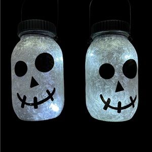 2 Frosted Glass Pumpkin Lanterns with twinkling white lights (see video)